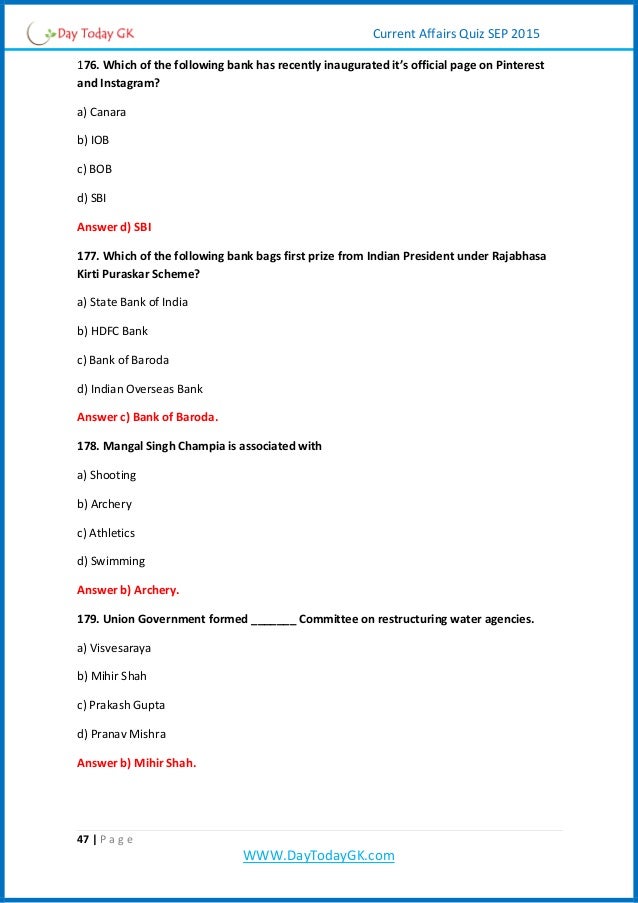 Sep 2015 Current Affairs Pdf